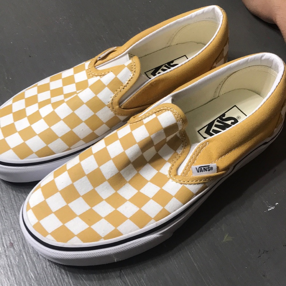 NEW without tags mustard checkered vans